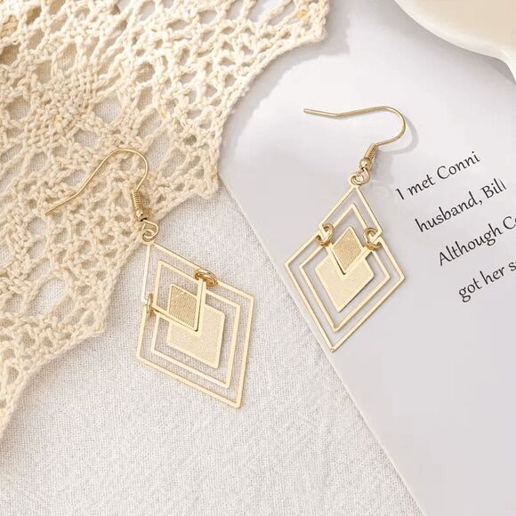 Boho Rhombus Geometric Dangle Earrings - Picture 2 of 6